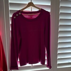 Lilly Pulitzer Morgen Magenta Long Sleeve Sweater with rhinestone Button Accents